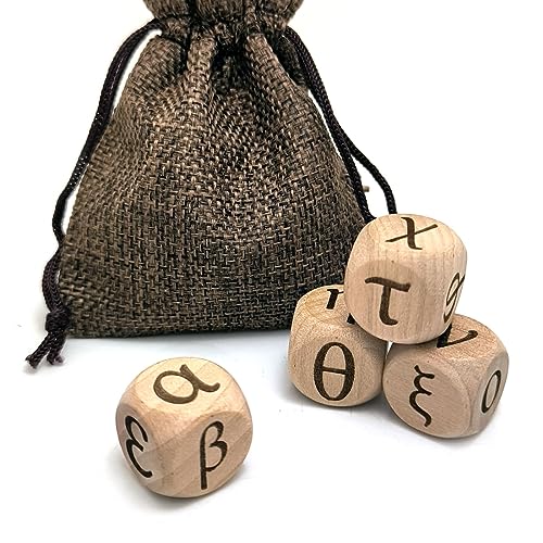 The Greek Alphabet Wooden Dice Set, 24 geschnitzte griechische Buchstaben Muster Würfel Rolling Dices for Teaching Party Game von Generic