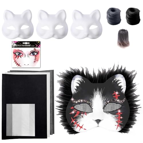 Therian Mask DIY Set, Therian Masken Kit mit Blanko Katzenmaske, Kunstpelz, Augennetz und Filztuch, Furry Tiermasken Katzenmasken für Halloween Karneval Maskerade Rollenspiele von Generic