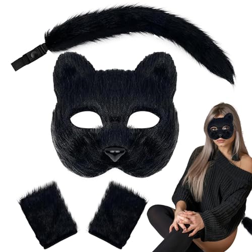 Therian Set Cat Tail Cosplay Therian Decorative Equipment Including Cat Maske, Cat Ears, Cat Tail and Cat Pfotes for Halloween Cosplay Party Supplies von Generic