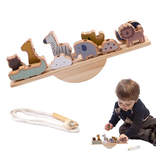 Tier-Balancespiel, Balance der Tiere aus Holz, Ausgleichsspielzeug aus Tierblöcken, Spielzeug zum Einfädeln von Tierblöcken, Auswuchtblöcke aus Holz, Lernspielzeug P von Generic