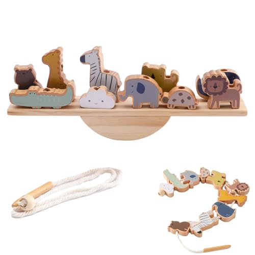 Tier Balancing Spiel Holz,Tier Perlen Schnürung Spielzeug Holz | Schnürspielzeug | Spielzeug zum Einfädeln von Tierblöcken | Tier-Balancing Blöcke aus Holz, Lernspielzeug für von Generic