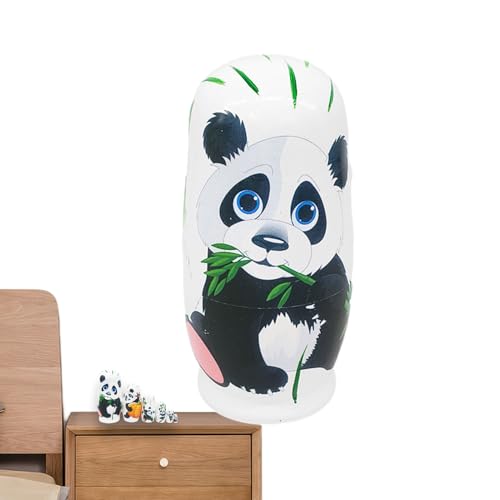 Tiereist-Puppe, russische Puppe, Panda aus Holz, die russische Puppen in 6 Teilen stapelt, Heimdekoration für Bücherregale für und Mädchen von Generic