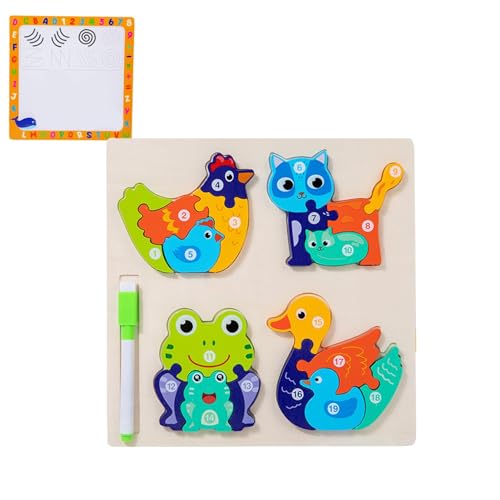 Tierform Puzzle Holz Tierpuzzle STEM Pädagogisches Spielzeug, Doppelseitige lustige, hölzerne Tierpuzzle für Intelligenz STEM-Vorschulerziehung von Generic