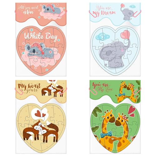 Tierpuzzle Spielzeug, Tierpuzzles für Kinder | Cartoon Herz-Puzzle-Set, Grußkarten-Puzzle, Valentinstag Liebesspielzeug zur Verbesserung der Hand-Auge-Koordination von Generic