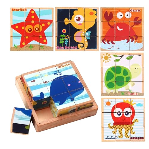 Tierpuzzles für Kleinkinder, Tierblöcke aus Holz – Puzzle für Vorschule | 6-in-1-Puzzle mit Meerestieren für Mädchen, und Familie Tierpuzzles für Kleinkinder, Tierblöcke aus Holz – Puzzle für Vorschule | 6-in-1-Puzzle mit Meerestieren für Mädchen, und Familie von Generic