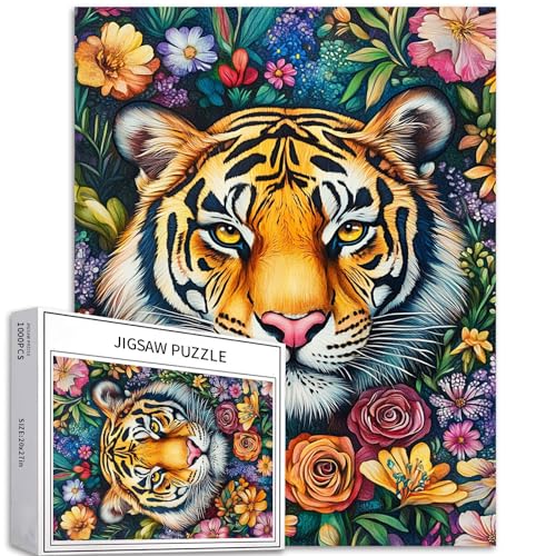 Tiger-Puzzle, 1000 Teile, 50 x 70 cm, bunt, botanisch, bunt, DIY-Puzzles für Heimdekoration, Geschenke, Familienpuzzle, perfekt für Spieleabende Tiger-Puzzle, 1000 Teile, 50 x 70 cm, bunt, botanisch, bunt, DIY-Puzzles für Heimdekoration, Geschenke, Familienpuzzle, perfekt für Spieleabende von Generic
