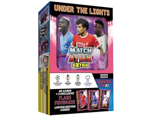 Topps Champions League Match Attax EXTRA 2023/24-1x Booster Tin 2 Under The Lights Booster Tin Flash Forwards (inkl. 3 Flash Forward Limited Edition Cards) von Guoml