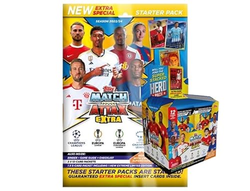 Topps Champions League Match Attax EXTRA 2023/24-1x Starterpack + 1x Display je 36x Booster von Generic