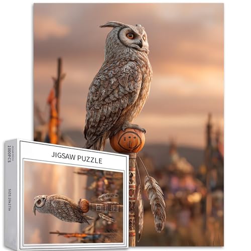 Totem-Eule, Puzzle für Erwachsene, Goldene Dämmerung, Hintergrund, Kunstpuzzle, anspruchsvolle Familienaktivitäten, buntes Bastelpuzzle für Heimdekoration, Geschenke, 50,8 x 68,6 cm, 1000 Teile Totem-Eule, Puzzle für Erwachsene, Goldene Dämmerung, Hintergrund, Kunstpuzzle, anspruchsvolle Familienaktivitäten, buntes Bastelpuzzle für Heimdekoration, Geschenke, 50,8 x 68,6 cm, 1000 Teile von Generic