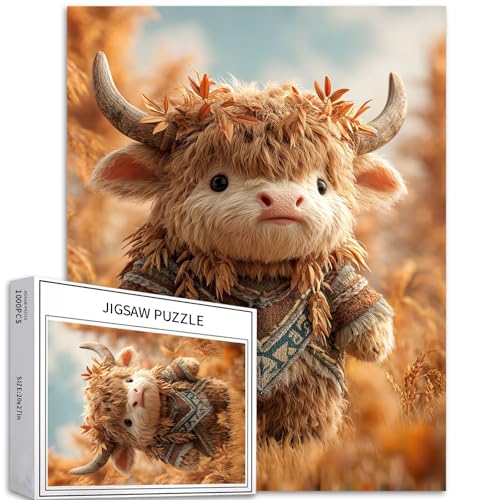 Totem Highland Cattle Puzzle für Erwachsene, Herbst, Halloween, Kunst, Puzzle, bunt, DIY-Puzzle, Heimdekoration, Geschenke, Familienpuzzle, perfekt für Spieleabende, 50 x 70 cm, 1000 Teile von Generic