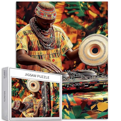 Traditionelle afrikanische Musik, 1000-teiliges Puzzle für Erwachsene, Musik-Themenkunst-Puzzle, herausfordernde Familienaktivitäten, buntes Bastelpuzzle für Heimdekoration, Geschenke, 50 x 70 cm von Generic