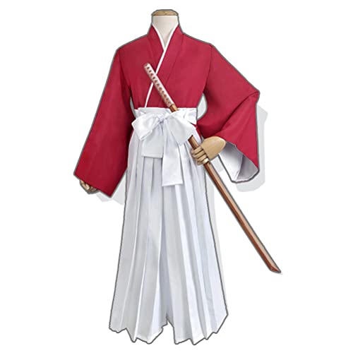 Traditioneller japanischer Kimono Samurai Hakama Bushi Uniform Edo Periode Kostüm Halloween Party Cosplay Outfit (10-Rot, L) von Generic
