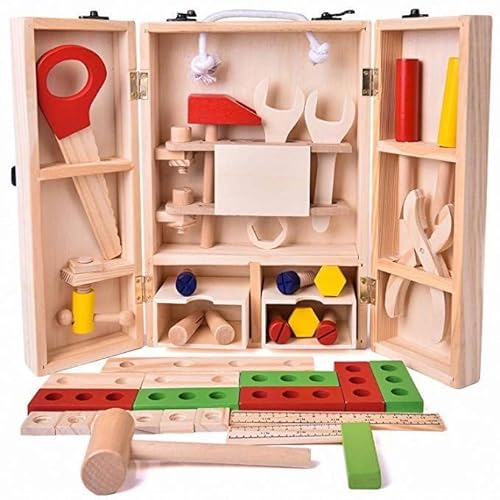 Tragbare hölzerne Toolbox Spielzeug Kinder DIY Bau pretend Werkzeug-Set von Generic