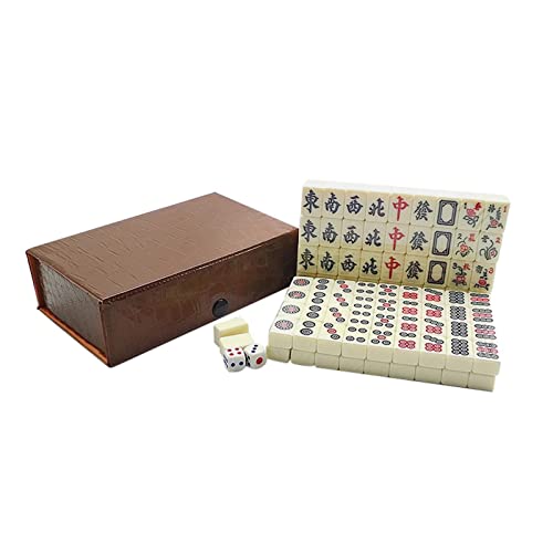 Tragbares und leichtes massives geschnitztes Mahjong-Set mit Aufbewahrungsbox | chinesische Version Reise Mini Mahjong Fliesen von Generic