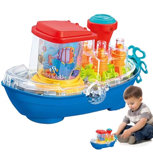 Transparentes Autospielzeug, Getriebespielzeug, sensorisches Dampfschiff-Spielzeug mit bunten beweglichen Zahnrädern, lustiges Lernspielzeug für Kinder mit Musik für Weihnachten von Generic
