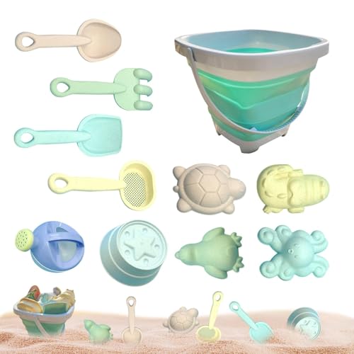 Travel Beach Toys - Faltbares Sandeimer Set (11pcs) | Sommersandspielzeug mit Colander, Schaufeln und Wasserkocher für Kleinkinder, kompaktes und tragbares Strandspiel für Kinder, perfekt für den Über von Generic