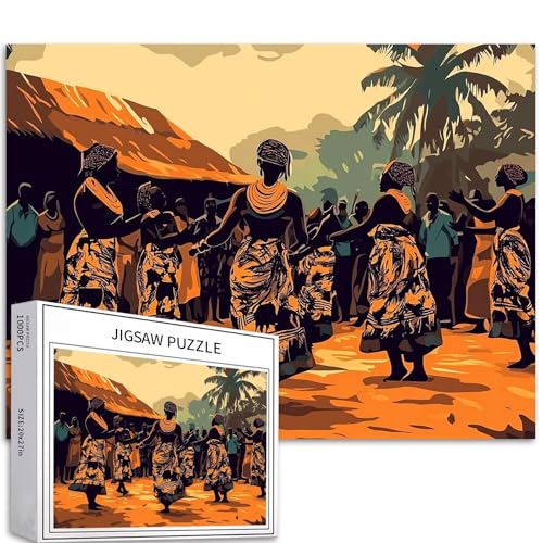 Tribal Dance Puzzle für Erwachsene, Kamerun-Kultur und Kunst, 1000 Teile, bunte DIY-Puzzles für Heimdekoration, Geschenke, Familienpuzzle, perfekt für Spieleabende, 68 x 50 cm von Generic