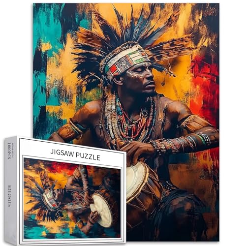 Tribal Drummer Puzzle für Erwachsene, afrikanische Kultur, Kunst-Puzzle, herausfordernde Familienaktivitäten, buntes Bastelpuzzle für Heimdekoration, Geschenke, 50 x 70 cm, 1000 Teile Tribal Drummer Puzzle für Erwachsene, afrikanische Kultur, Kunst-Puzzle, herausfordernde Familienaktivitäten, buntes Bastelpuzzle für Heimdekoration, Geschenke, 50 x 70 cm, 1000 Teile von Generic