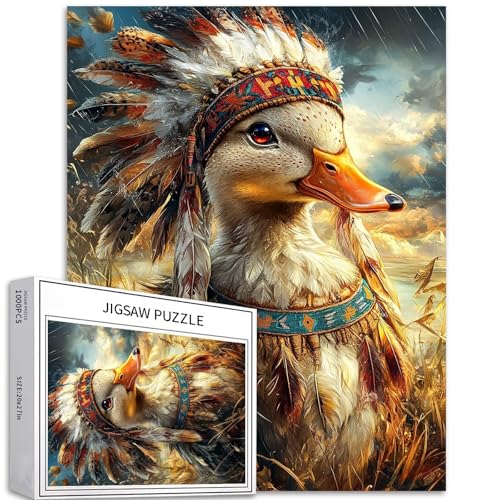 Tribal Duck Puzzle für Erwachsene, 1000 Teile, goldenes Grasland, Hintergrund, Kunst, Puzzle, bunt, DIY-Puzzle, für Heimdekoration, Geschenke, Familienpuzzle, perfekt für Spielabende, 50 x 70 cm von Generic