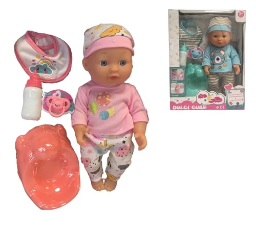 Trinkende und pinkelnde Puppe mit Töpfchen Babyflasche Schnuller und Lätzchen, 30 cm, süße Pflege, trinkt und pinkelt wie ein echtes Kind, verschiedene Farben, zufällige Farbe von Generic