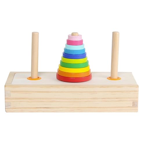 Turm von Hanoi 10 Ringe Puzzle aus Holz mit Aufbewahrungspuzzle Denksportaufgabe Intellektuelles logisches Denken Hanoi-Turm Denksportaufgabe BgP375 (Beige, 19x8.6x4.6 cm) von Generic