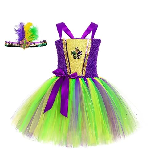 Tutu-Kleid für kleine Mädchen, Tutu-Kleid für Karneval, Karnevalskostüme mit glitzernden Pailletten für Mädchen, Stirnbänder für Karneval, Netzkleid für Cosplay von Generic