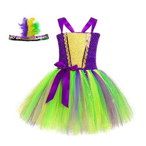 Tutu-Rock für Mädchen Karneval MäDchen Kleid DREI Farben Helle Seite Mit PompöSen Kleid Party Kleid Leistung Karneval Party Tanz (Green, S) von Generic