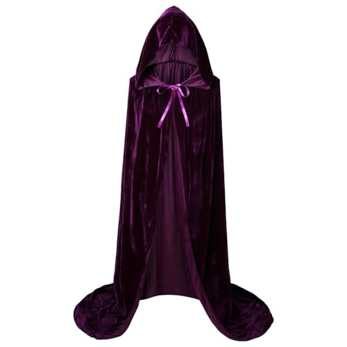 Umhang Vampir Damen, Kapuzenumhang Halloween Damen,Vampirumhang Lange Samt Cape Mantel Mit Schnürung Steampunk Umhangjacke Gothic Capelet Cosplay Uniform Mittelalter Pagan Kostüm Für Halloweenparty von Generic