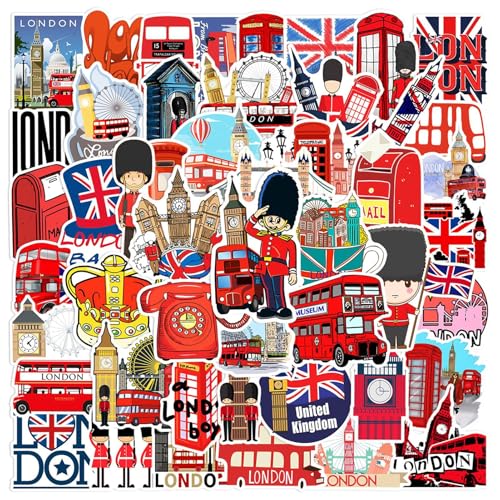 Union Jack London Sticker - Vinyl -Aufkleber -Packung in Großbritannien, wetterfestem Klebstoff | Britischer Flaggenaufkleber für Water Cup, Notebook, Koffer, Handy, Geschenkkarten, London -Busaufkleb von Generic