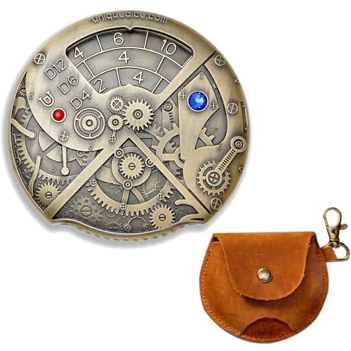 Uniquedice Roulette-Würfel-Thema, 1 für 7 Würfel, D20, D12, D10, D8, D6, D4, D%, für DND-Tisch-RPG (antikes Messing mit Ledertasche) von Generic