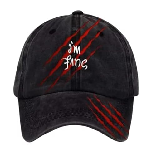 Unisex Casual Dark Blood Stain Hat Problem Solved Bloody Cap I'm Fine Baseball Cap Bestickte Baseball Halloween Hüte (I) von Generic