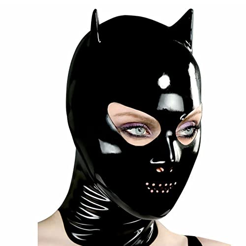 Unisex Latex Maske Sexy Rollenspiel Glänzende Gummi Offene Augen Und Mund Kopfbedeckung Vollgesichtsmaske Haube Für Cosplay Sexy Kostüm Masken,Schwarz,XL von Generic