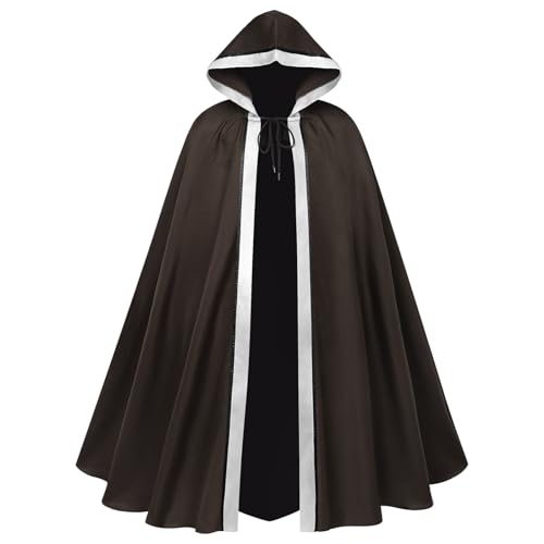 Unisex Umhang Mit Kapuze, Kapuzenumhang Halloween Erwachsene,Zaubererrobe Cape Bühnenauftritte Piraten-umhang Umhangjacke Gothic Gewand Mittelalter Verkleidung Uniform für Halloweenparty von Generic