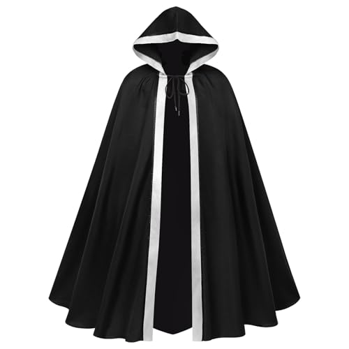 Unisex Umhang Mit Kapuze, Kapuzenumhang Halloween Erwachsene,Zaubererrobe Cape Bühnenauftritte Piraten-umhang Umhangjacke Gothic Gewand Mittelalter Verkleidung Uniform für Halloweenparty von Generic