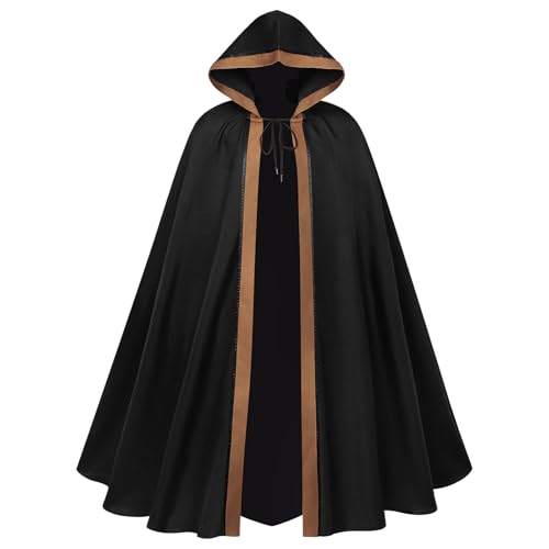 Unisex Umhang Mit Kapuze, Kapuzenumhang Halloween Erwachsene,Zaubererrobe Cape Bühnenauftritte Piraten-umhang Umhangjacke Gothic Gewand Mittelalter Verkleidung Uniform für Halloweenparty von Generic