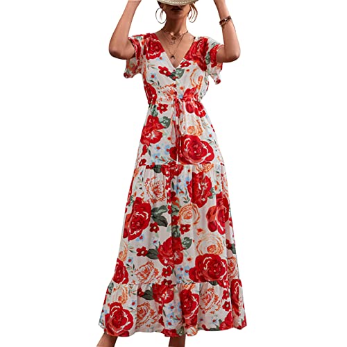 V Ausschnittskleid, Langes Blumenkleid mit Hoher Taille für den Sommer (S) von Generic