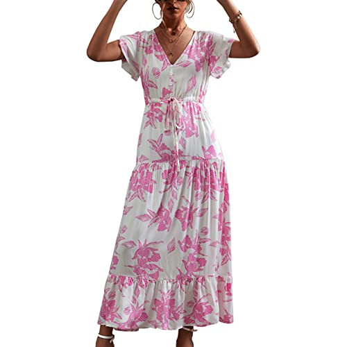 V Ausschnittskleid, Langes Blumenkleid mit Hoher Taille für den Sommer (XXL) von Generic