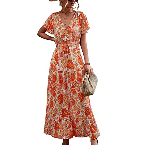 V Ausschnittskleid, Langes Blumenkleid mit Hoher Taille für den Sommer (XXL) von Generic