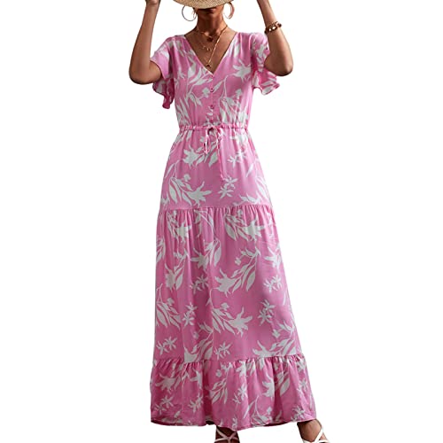 V Ausschnittskleid, Langes Blumenkleid mit Hoher Taille für den Sommer (XXL) von Generic