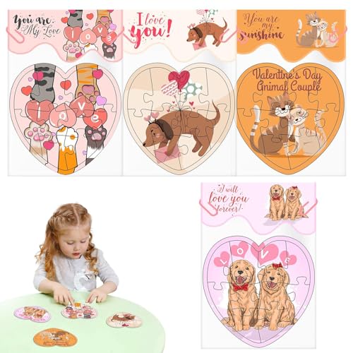 Valentinstag-Puzzles, Cartoon Tierpuzzles | Tierherz Form Puzzleset, Grußkartenpuzzle, Valentinstag Liebespuzzel zur Verbesserung der Hand-Auge-Koordination von Generic