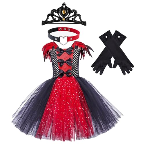 Vampir-Halloween-Kostüm für Mädchen, Gothic-Tüllkleid, mit Krone, Handschuhen, Schlüsselbeinkette, 2–12 Jahre altes Mädchen Tüllkleid von Generic