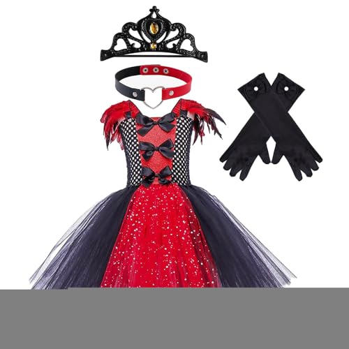 Vampir Kleid Mädchen Vampir Kostüm Vampir Mädchen | Königliches Vampir Kostüm Kinder mit Krone, Handschuhe, Halskette Halloween Kostüm Rollenspiel Kinder 2-12 Jahre von Generic