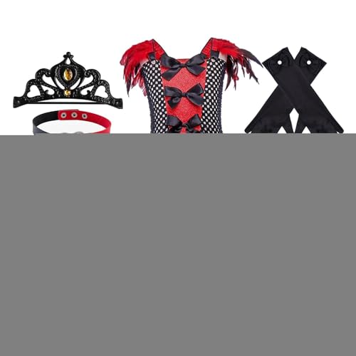 Vampirkleid für Mädchen, Vampirkostüm für Mädchen,Gothic-Tüllkleid für Teenager | Mit Krone, Handschuhen, Halskette, Halloween-Rollenspiel-Kostüm für Kinder, 2–12 Jahre von Generic