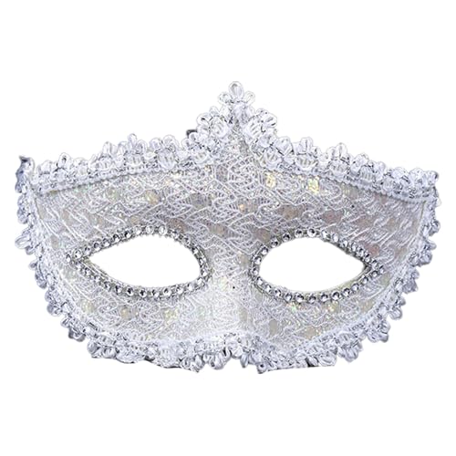 Venezianische Masquerade Maske Weiße Feder Strass Pailletten Fasching für Halloween Karneval Abendkleid Tanz Ball Party von Generic