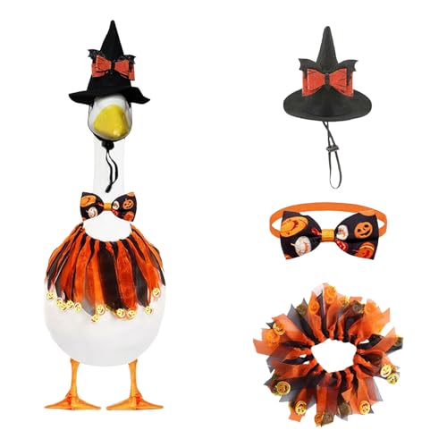 Veranda-Gans-Dekorationsset, Halloween-Kostüm, schwarzer Zylinder und orangefarbener Kragen, Feiertags-Veranda-Gans-Outfits für Zement-/Kunststoff-Gans, Outdoor-Statue, Terrassen- und (Orange, 20cm) von Generic