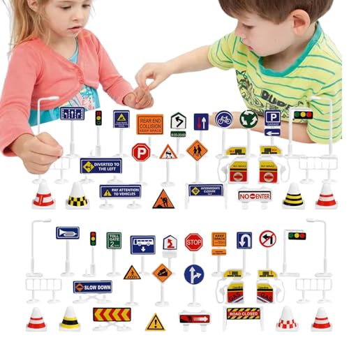 Verkehrsschilder für Kinder,Spiel-Verkehrsschilder für Kinder, Kleines Verkehrszeichen-Spielzeug für Kinder, Puzzle Erleuchtung Parkszene Wegweiser Spielzeug für Auto, Reisen, Outdoor, Zuhause und Sch von Generic