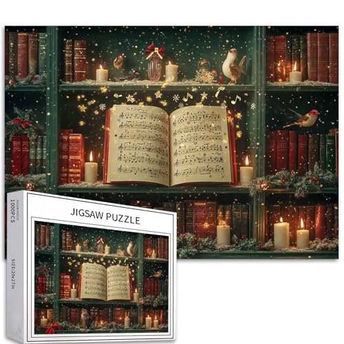 Verzaubertes Bücherregal, 1000-teiliges Puzzle für Erwachsene und Anfänger, Weihnachts-Bücherregal-Puzzle, Weihnachtspuzzle, 68,6 x 50,8 cm, herausfordernde Familienaktivitätsspiele, Bastelpuzzle für von Generic