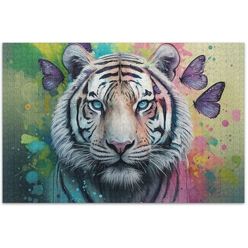 Vibrant Painting Tiger Schmetterling Puzzle 500 Teile für Erwachsene, Tierkunstmalerei, benutzerdefiniertes lustiges hartes Puzzle, weiße Elefanten, Geschenke, 500 Teile von Generic
