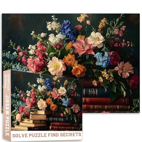 Viktorianisches Buch-Stillleben-Puzzle, 1000 Teile, botanische Illustrationen, 50 x 70 cm, herausfordernde Familienaktivitäten, buntes Bastelpuzzle für Heimdekoration, Geschenke Viktorianisches Buch-Stillleben-Puzzle, 1000 Teile, botanische Illustrationen, 50 x 70 cm, herausfordernde Familienaktivitäten, buntes Bastelpuzzle für Heimdekoration, Geschenke von Generic