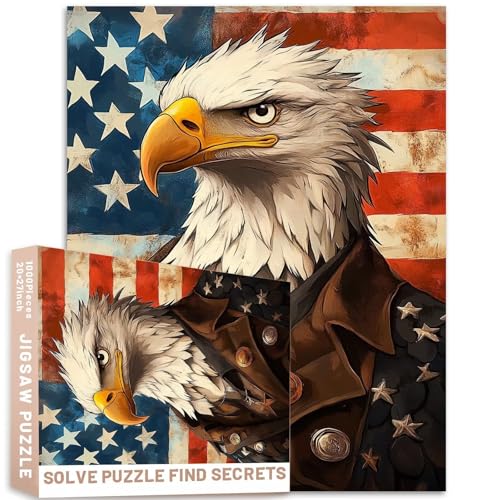 Vintage Airbrushed Adler Amerikanische Flagge Hintergrund 1000 Teile Puzzle Retro Stil Wandkunst 50 x 70 cm patriotische Dekoration herausfordernde Familienaktivitätsspiele für Heimdekoration von Generic